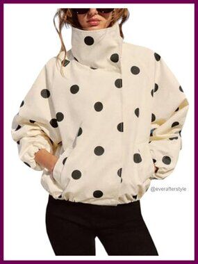Oversized Polka Dot Bomber Jacket Button Down Fall Coat